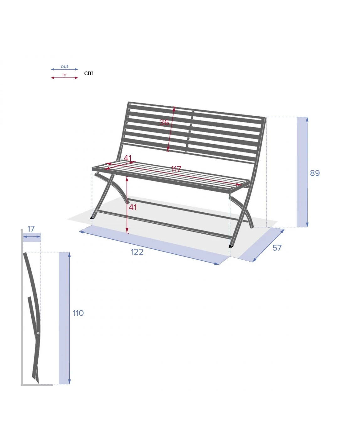 Banc De Jardin Olbia 3 Places Pliant Gris - L.122 X P.53 X H.88 Cm 5 Banc De Jardin Olbia 3 Places Pliant Gris - L.122 X P.53 X H.88 Cm – Image 5
