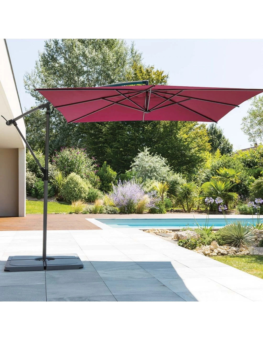 Parasol Déporté Carré Manoa 2.5x2.5 M - Acier Et Polyester - Bordeaux 1 Parasol Déporté Carré Manoa 2.5x2.5 M - Acier Et Polyester - Bordeaux