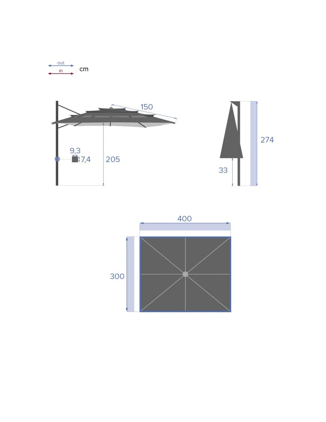 Parasol Déporté Eléa 3 X 4 M Multi-toiles Ardoise 7 Parasol Déporté Eléa 3 X 4 M Multi-toiles Ardoise – Image 7