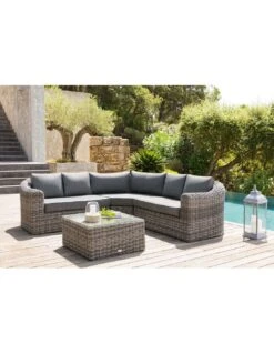 Salon D'angle 5 Places Mooréa - Aluminium Et Résine - Terre D'ombre