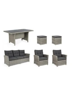 Salon De Jardin Ariel - Résine Tressée Grise - 7 Places -Fournitures De Jardin salon de jardin ariel resine tressee grise 7 places 3