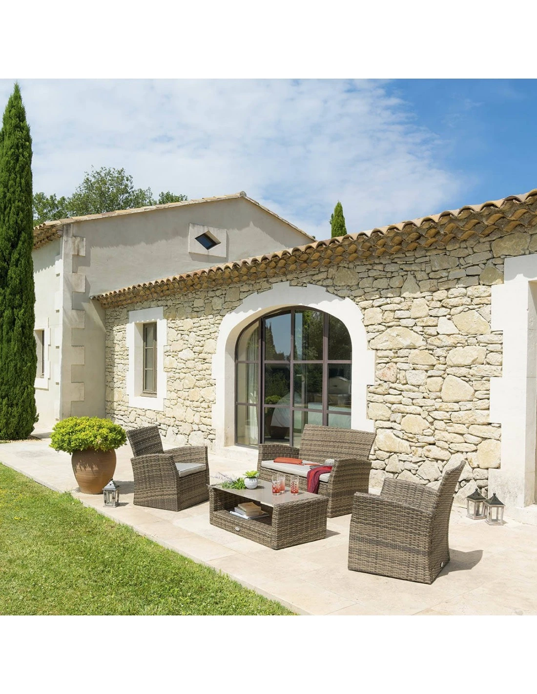 Salon De Jardin Bora Bora - 4 Places - Résine Tressée Et Acier époxy - Naturae 1 Salon De Jardin Bora Bora - 4 Places - Résine Tressée Et Acier époxy - Naturae