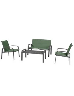 Salon De Jardin ELYN 4 Places - Aluminium Et Texaline - Vert Olive Et Graphite