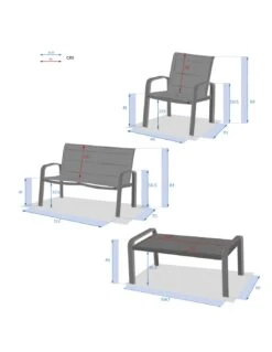 Salon De Jardin ELYN 4 Places - Aluminium Et Texaline - Vert Olive Et Graphite -Fournitures De Jardin salon de jardin elyn 4 places aluminium et texaline vert olive et graphite 5