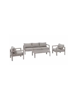 Salon De Jardin Jauca 5 Places Noisette Et Gris Boisé