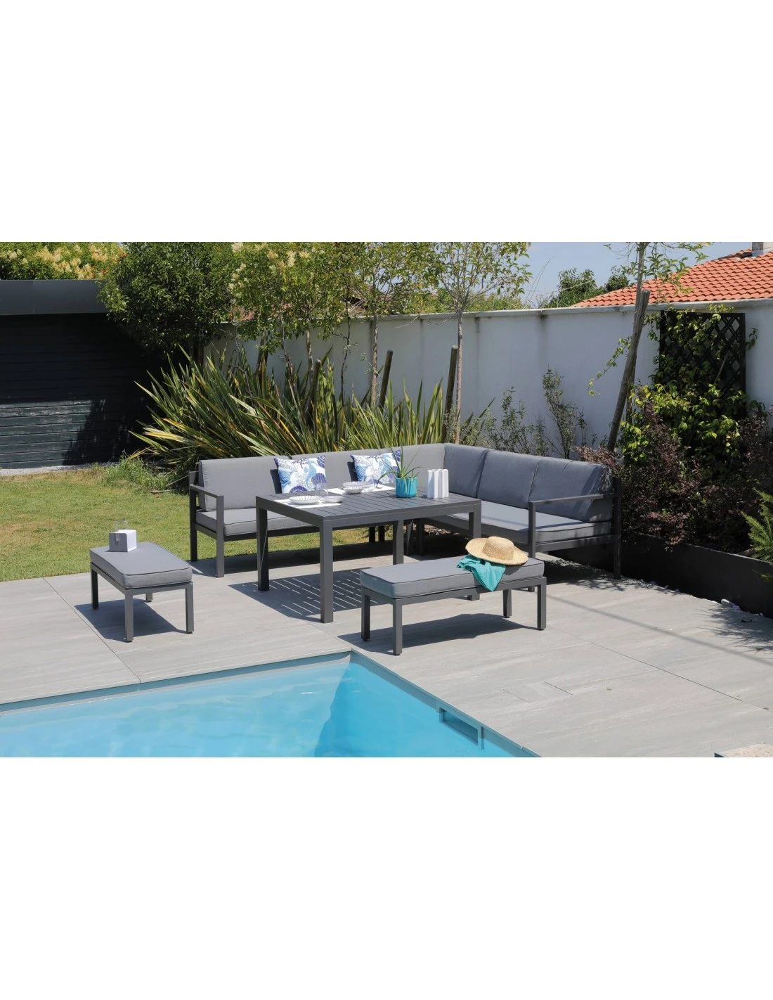 Salon De Jardin Royan II D'angle - 8 Places En Aluminium Gris 2 Salon De Jardin Royan II D'angle - 8 Places En Aluminium Gris – Image 2