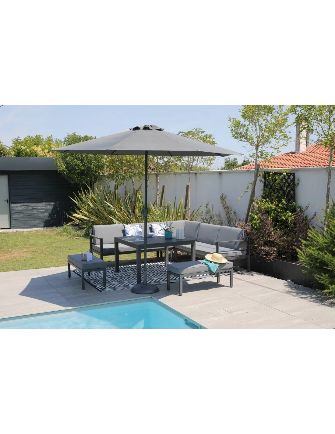 Salon De Jardin Royan II D'angle - 8 Places En Aluminium Gris 6 Salon De Jardin Royan II D'angle - 8 Places En Aluminium Gris – Image 6