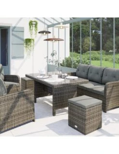 Salon Repas Mayari 7 Places - Résine Tressée Terre D'ombre 15 Salon Repas Mayari 7 Places - Résine Tressée Terre D'ombre -Fournitures De Jardin salon repas mayari 7 places resine tressee terre d ombre 2