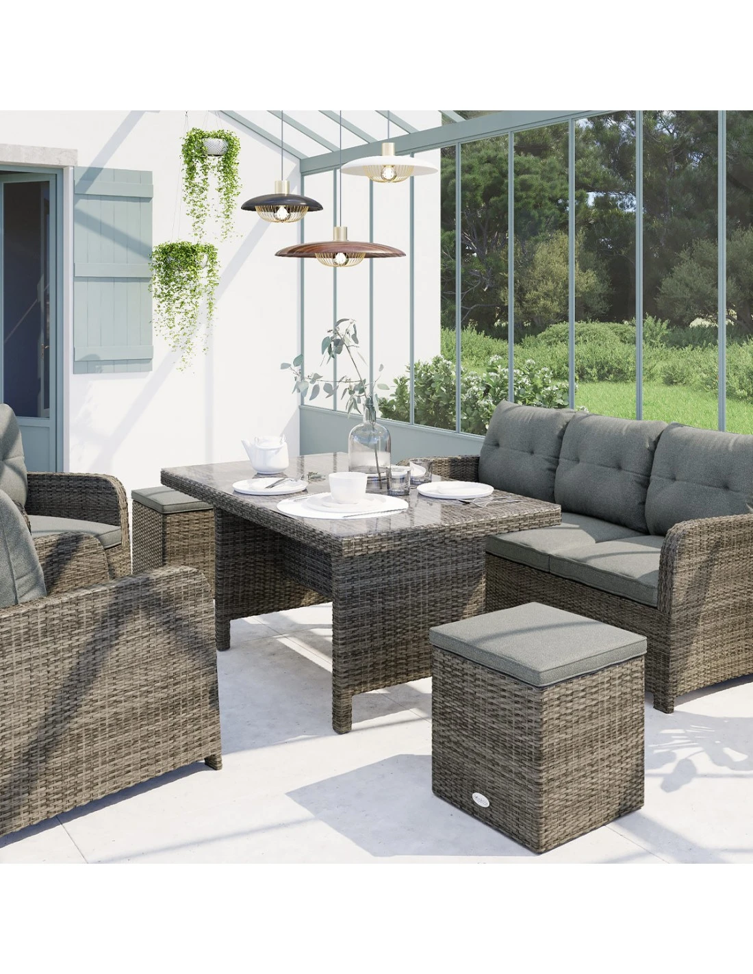 Salon Repas Mayari 7 Places - Résine Tressée Terre D'ombre 3 Salon Repas Mayari 7 Places - Résine Tressée Terre D'ombre – Image 3