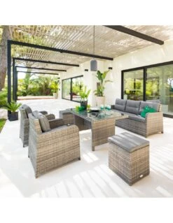 Salon Repas Mayari 7 Places - Résine Tressée Terre D'ombre