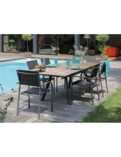 Table De Jardin Agra 150/200/250 Cm - Plateau à Lames HPL Fundermax - Graphite / Wood -Fournitures De Jardin table de jardin agra 150200250 cm plateau a lames hpl fundermax graphite wood 2