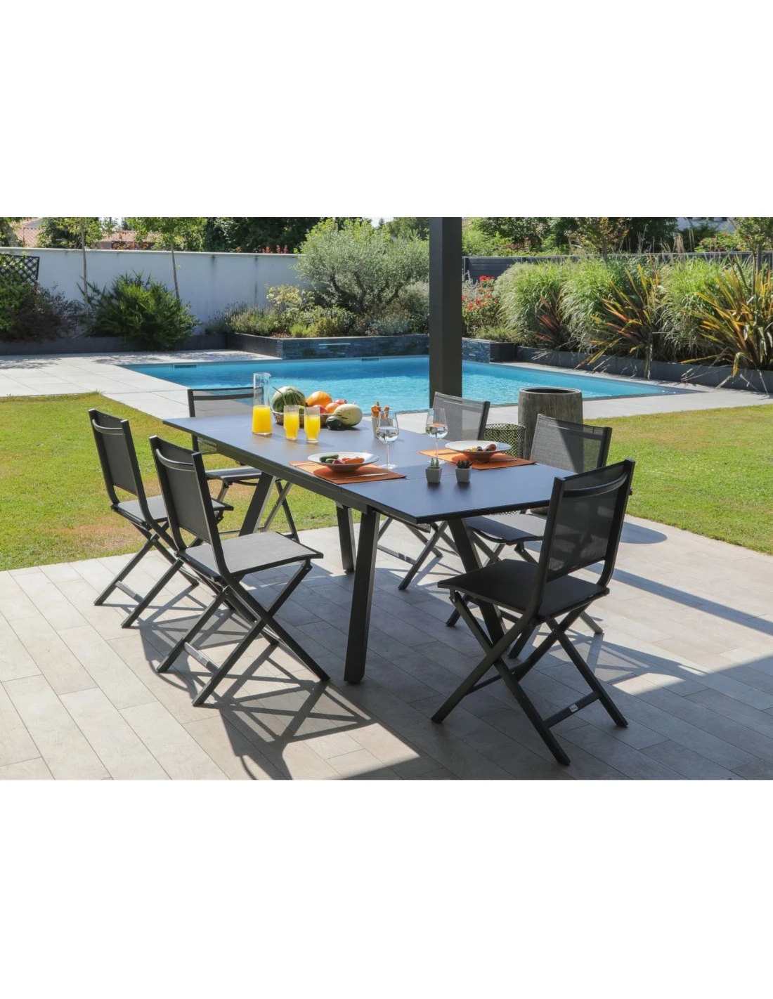 Table De Jardin AGRA Extensible 150/200/250 Cm - Aluminium Et Verre - Graphite / Perle 3 Table De Jardin AGRA Extensible 150/200/250 Cm - Aluminium Et Verre - Graphite / Perle – Image 3