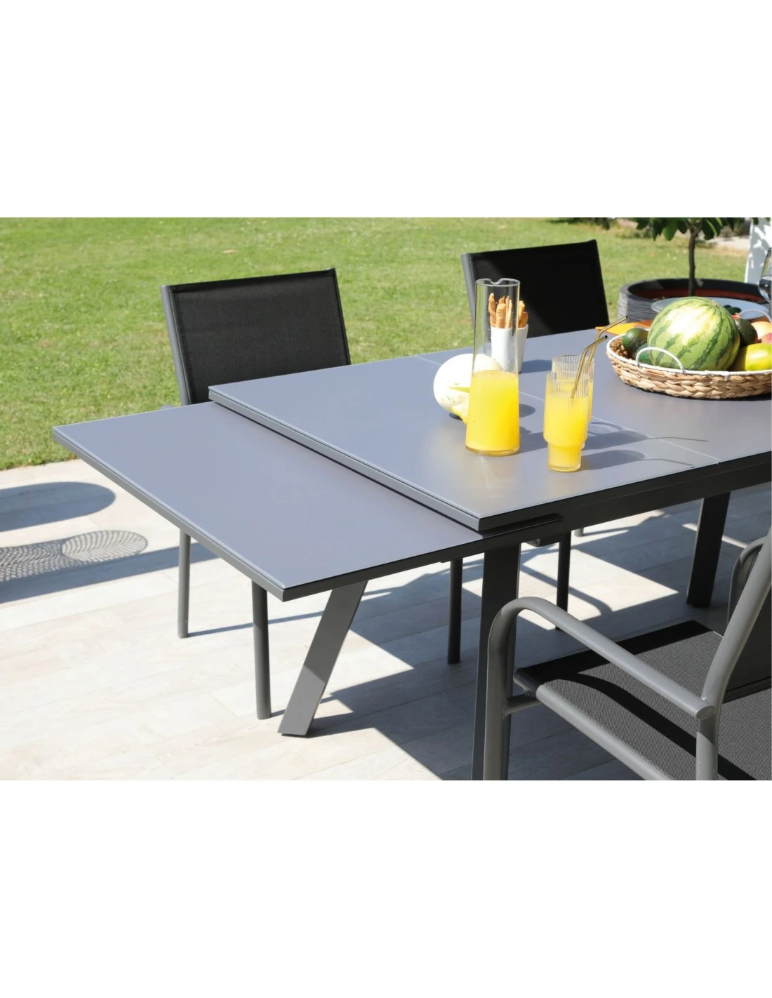 Table De Jardin AGRA Extensible 150/200/250 Cm - Aluminium Et Verre - Graphite / Perle 4 Table De Jardin AGRA Extensible 150/200/250 Cm - Aluminium Et Verre - Graphite / Perle – Image 4