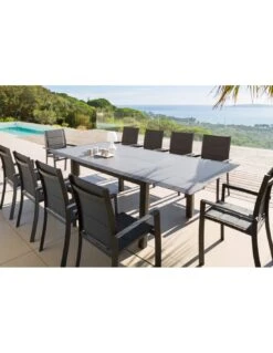 Table De Jardin Allure Extensible 10 Places - Aluminium Et HPL Effet Bois
