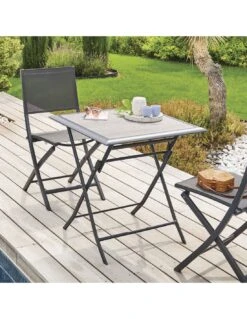 Table De Jardin Azua Pliante Carrée 2 Places - Aluminium - Gris Smoke Plateau Ect Effet Bois -Fournitures De Jardin table de jardin azua pliante carree 2 places aluminium gris smoke plateau ect effet bois 1