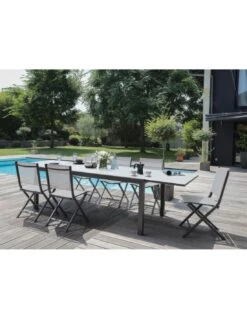 Table De Jardin Elise Extensible - 8 à 12 Places - Aluminium Et Verre - Graphite / Perle 6 Table De Jardin Elise Extensible - 8 à 12 Places - Aluminium Et Verre - Graphite / Perle -Fournitures De Jardin table de jardin elise extensible 8 a 12 places aluminium et verre 2