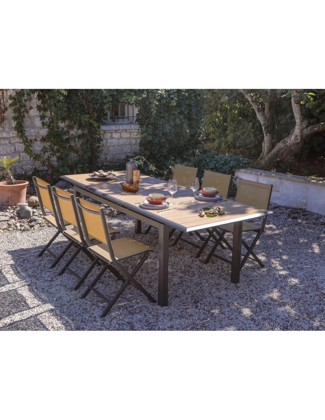 Table Louisiane II Extensible - Aluminium Graphite Plateau OAK - L.147/187 X L.80 X H.76 Cm 2 Table Louisiane II Extensible - Aluminium Graphite Plateau OAK - L.147/187 X L.80 X H.76 Cm – Image 2