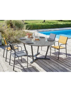 Table Valenza 125/175 X 125 En Aluminium / SPC - Graphite / Gris -Fournitures De Jardin table valenza 125175 x 125 en aluminium spc graphite gris 1 3