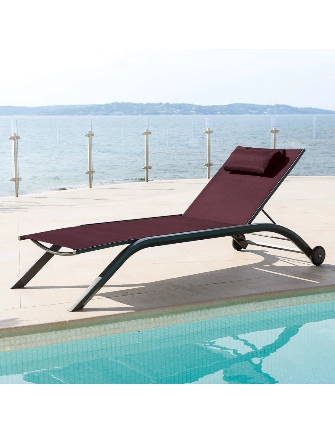 Transat De Jardin Milenio - 5 Positions - Aluminium Et Texaline - Graphite / Bordeaux 1 Transat De Jardin Milenio - 5 Positions - Aluminium Et Texaline - Graphite / Bordeaux